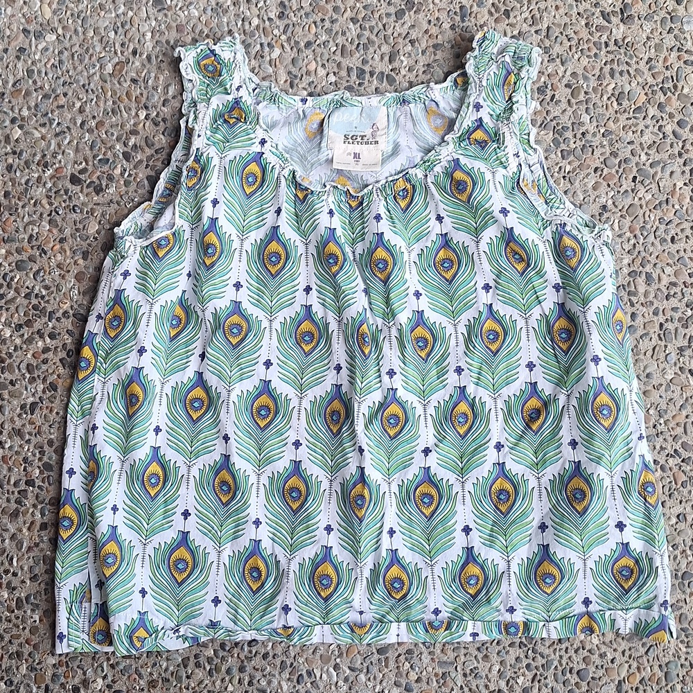 Peek...Sgt. Fletcher Surplus Goods Peacock Print Cotton Tank Top Size XL (10)